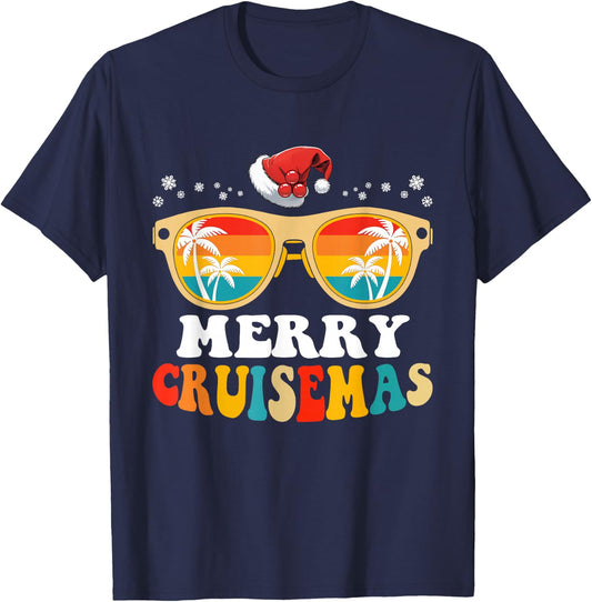 Merry Cruisemas Retro Summer Cruise Christmas Men Women Kids T-Shirt - T-Shirt | Navy
