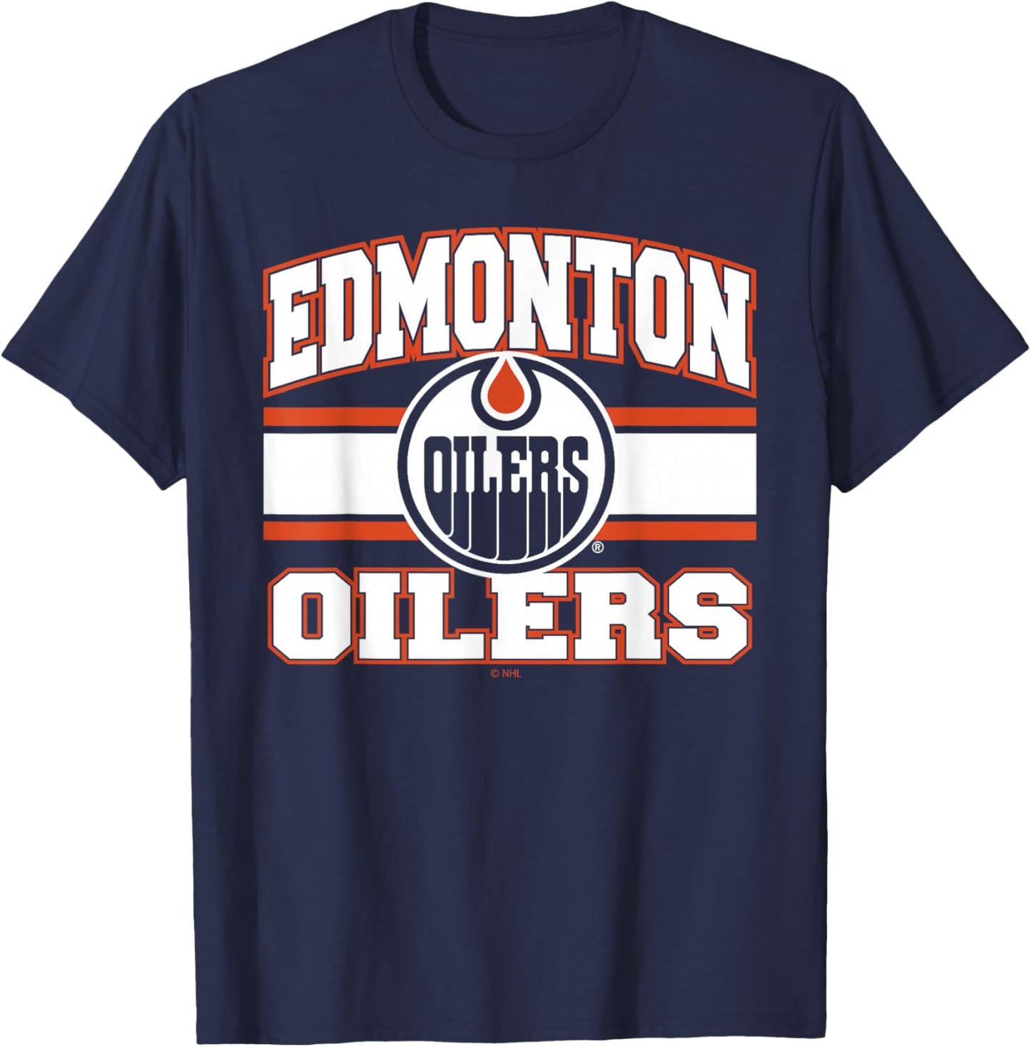 Edmonton Oilers Stripe Blue Officially Licensed T-Shirt - T-Shirt | Navy