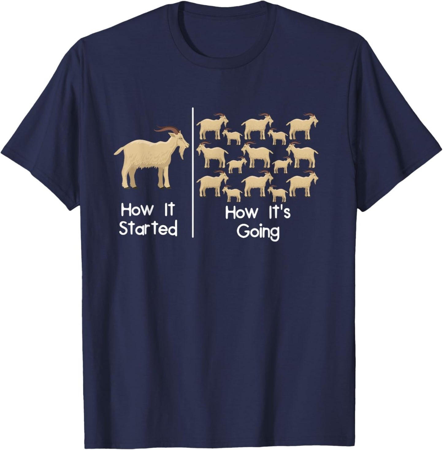 How It Started How It's Going - Goat Lover Farm Animal Goats T-Shirt - T-Shirt | Navy