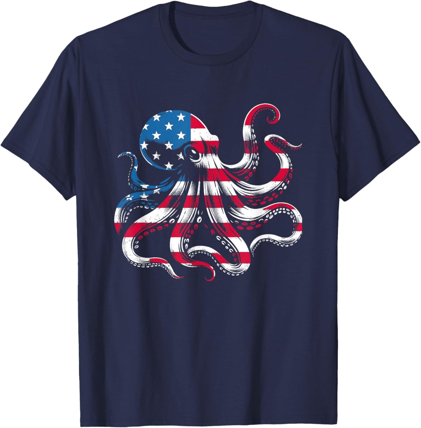 Octopus American Flag - Patriotic USA Ocean Animal Lover T-Shirt - T-Shirt | Navy