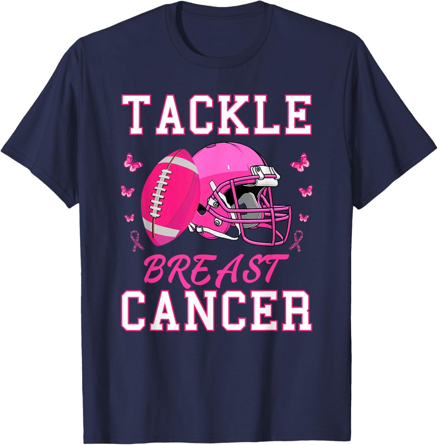 Tackle Breast Cancer Awareness Pink Ribbon Football T-Shirt - T-Shirt | Navy
