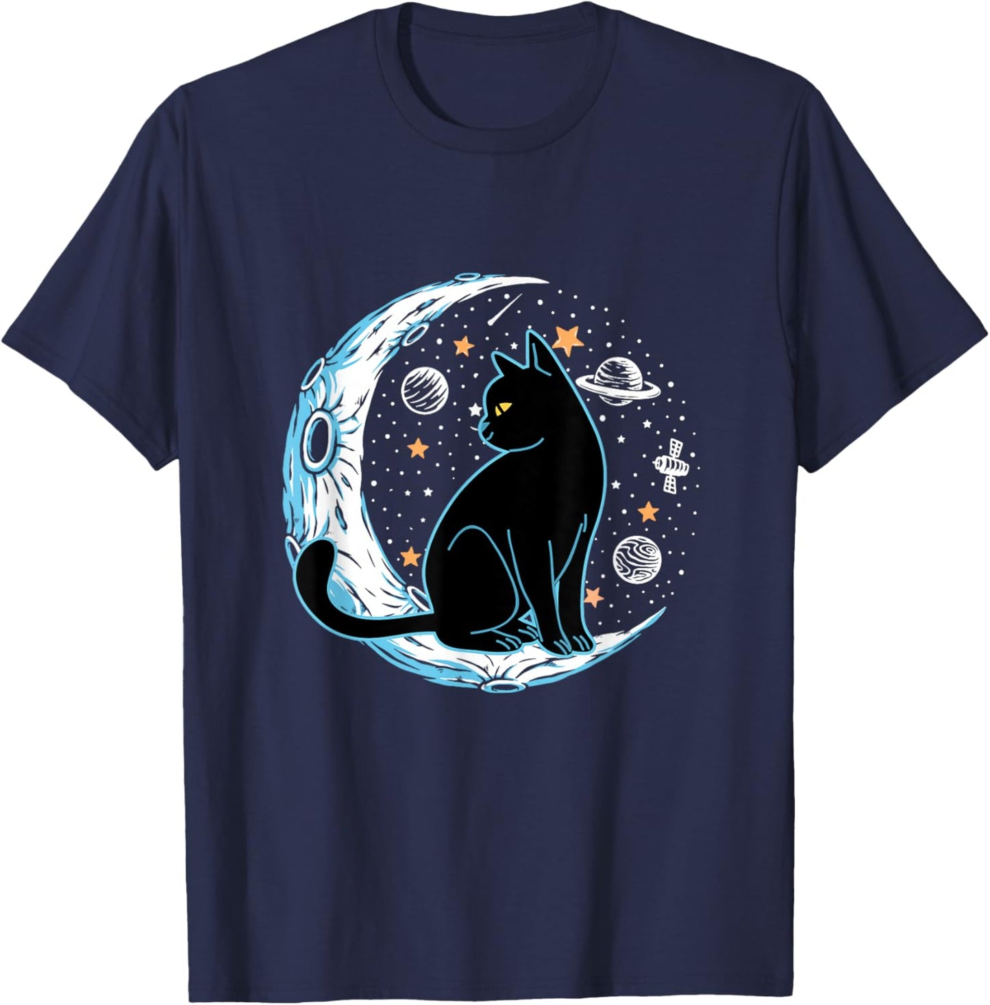 Black Cat Crescent Sailor-Moon Phases Astrology Pet Lover T-Shirt - T-Shirt | Navy