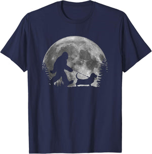 Bigfoot Walking a Dog Funny Basset Hound Moon Halloween Women Kids T-Shirt - T-Shirt | Navy