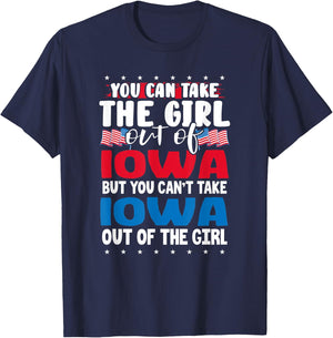 You Can Take The Girl out of Iowa American Flag Graphic T-Shirt - T-Shirt | Navy