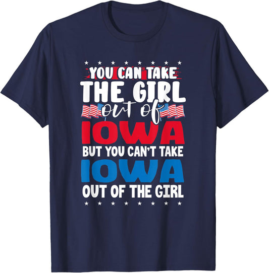 You Can Take The Girl out of Iowa American Flag Graphic T-Shirt - T-Shirt | Navy