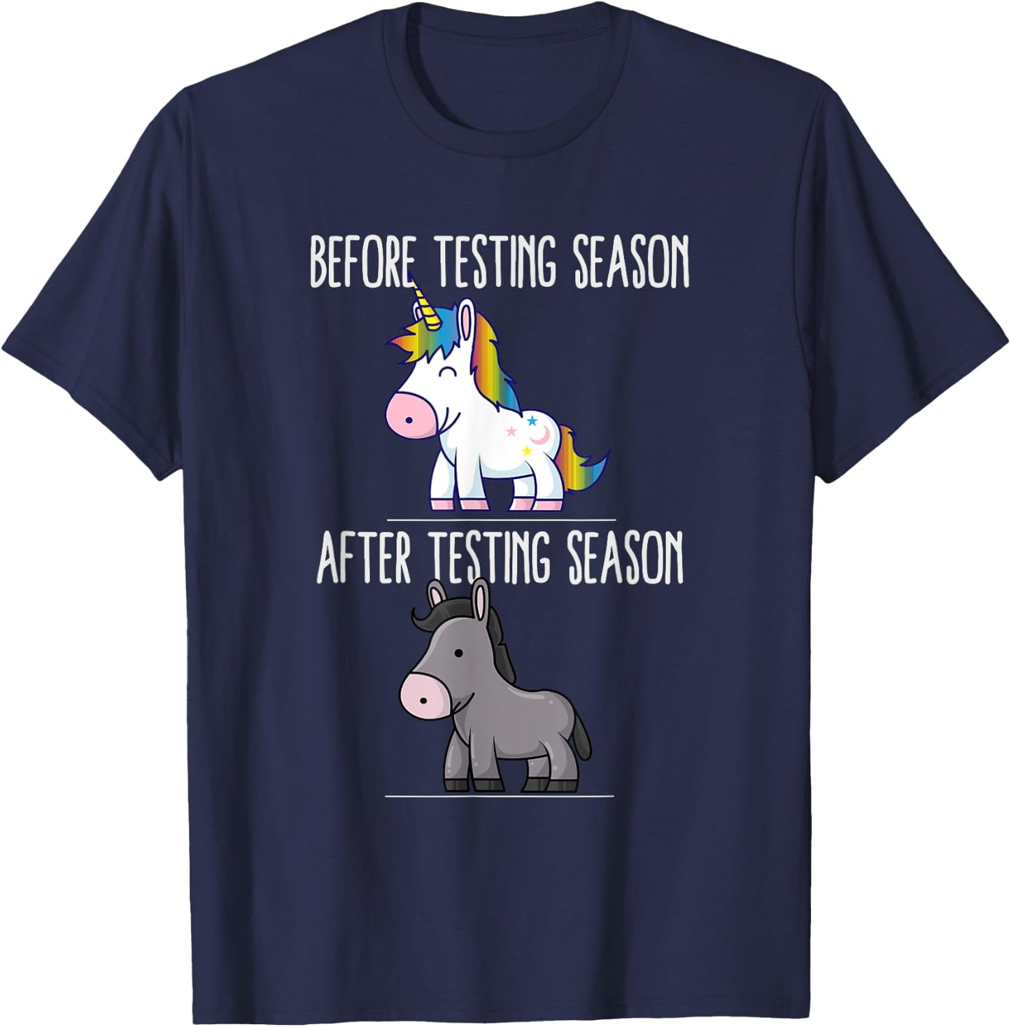 Before After Testing Season Is My Cardio Teacher Unicorn T-Shirt - T-Shirt | Navy