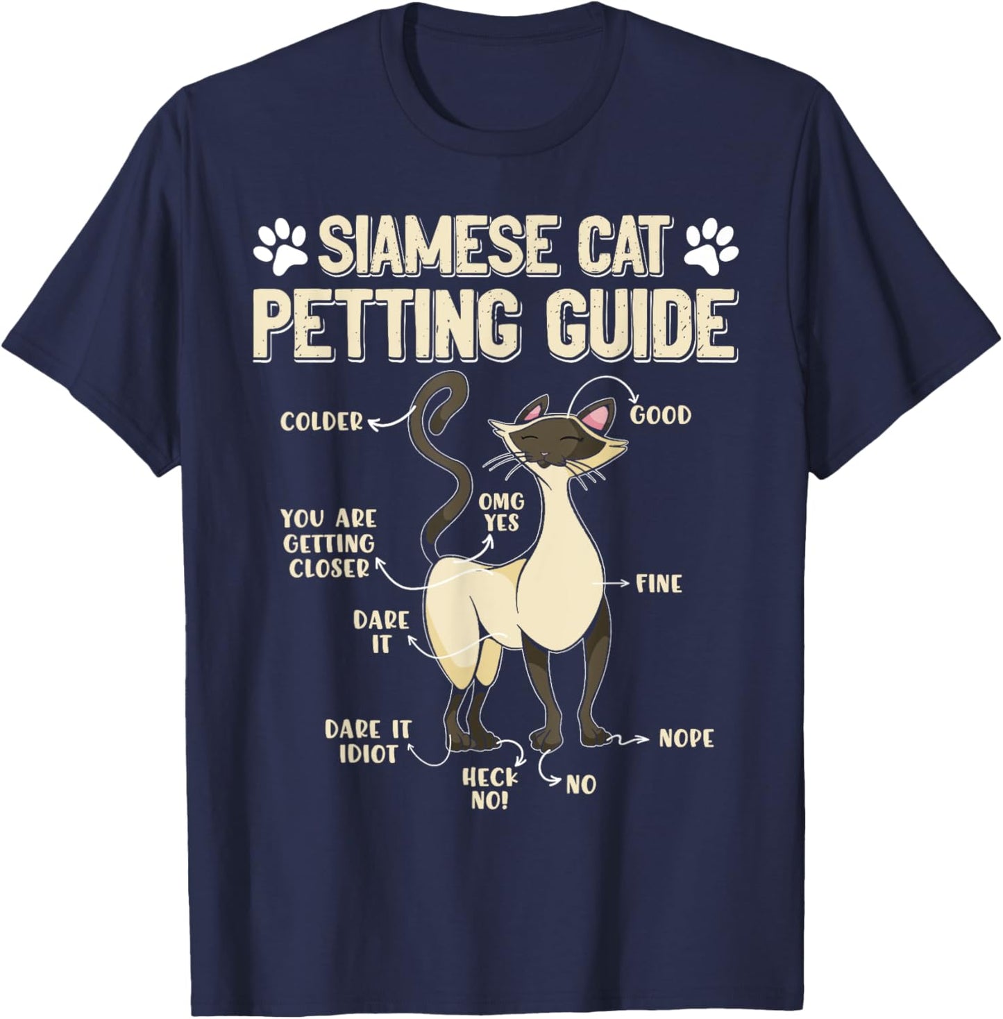 SIAMESE CAT PETTING GUIDE Funny Cat Owners Siamese Cat Women T-Shirt - T-Shirt | Navy