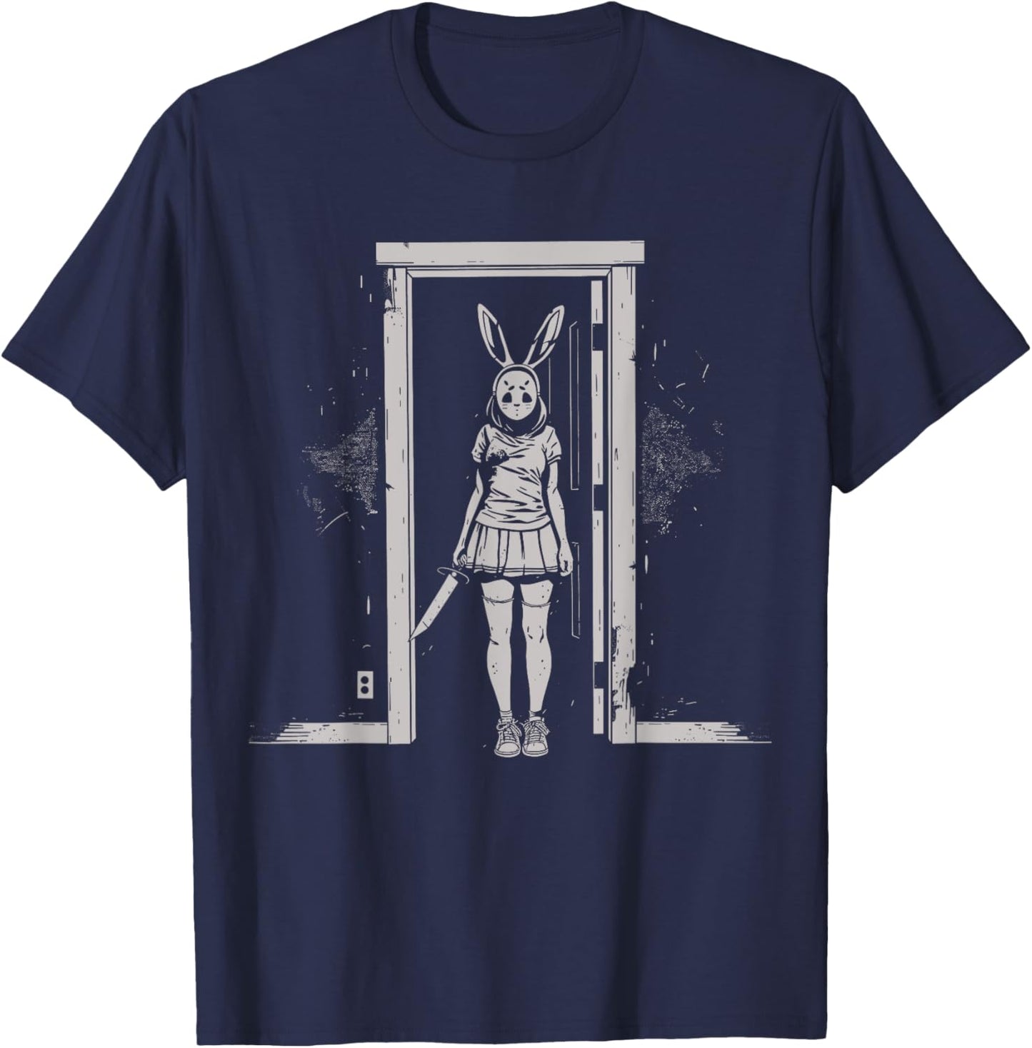 Horror Girl Bunny Mask Slasher Goth Alt Anime Creepy Rabbit T-Shirt - T-Shirt | Navy