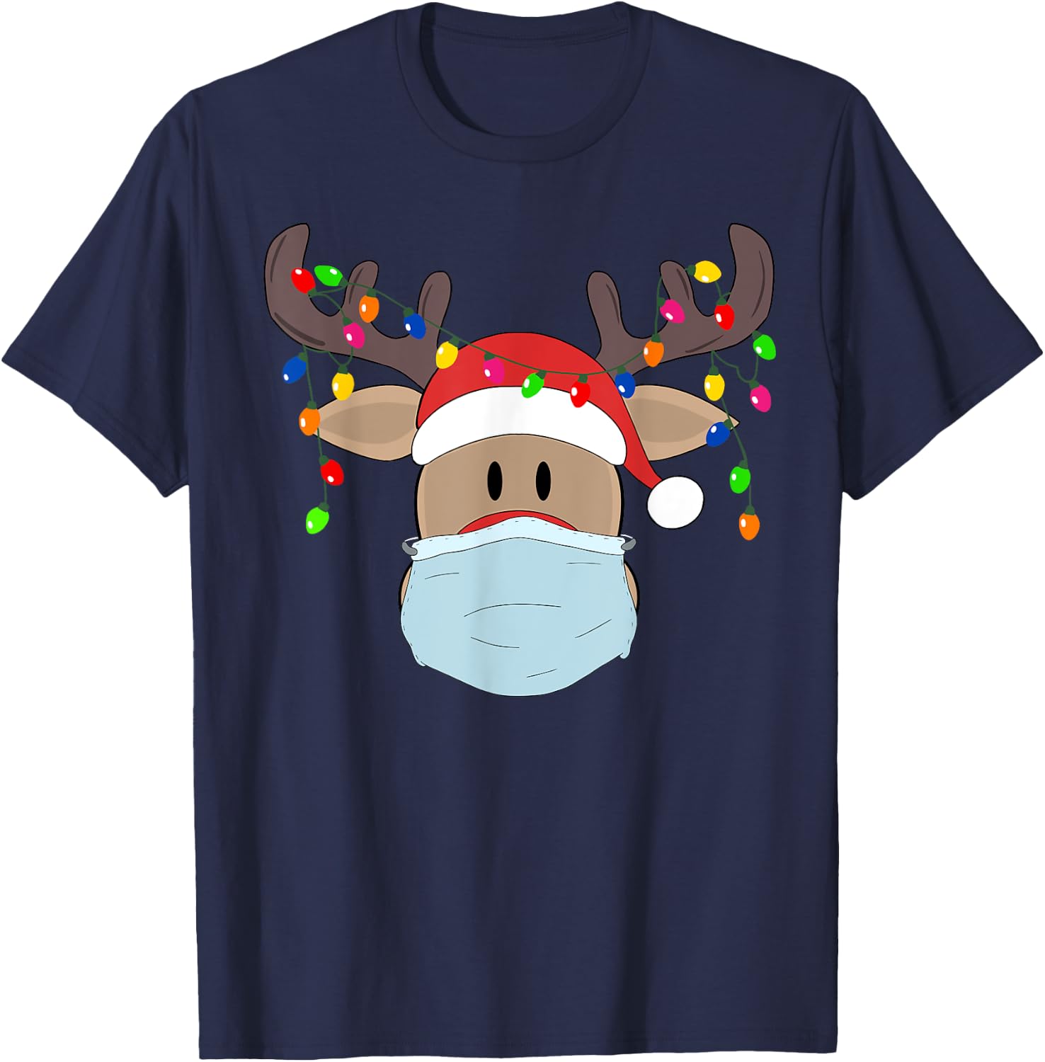 Christmas mask cute Rudolph reindeer mask shirt for holidays T-Shirt - T-Shirt | Navy