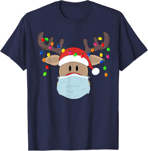 Christmas mask cute Rudolph reindeer mask shirt for holidays T-Shirt - T-Shirt | Navy