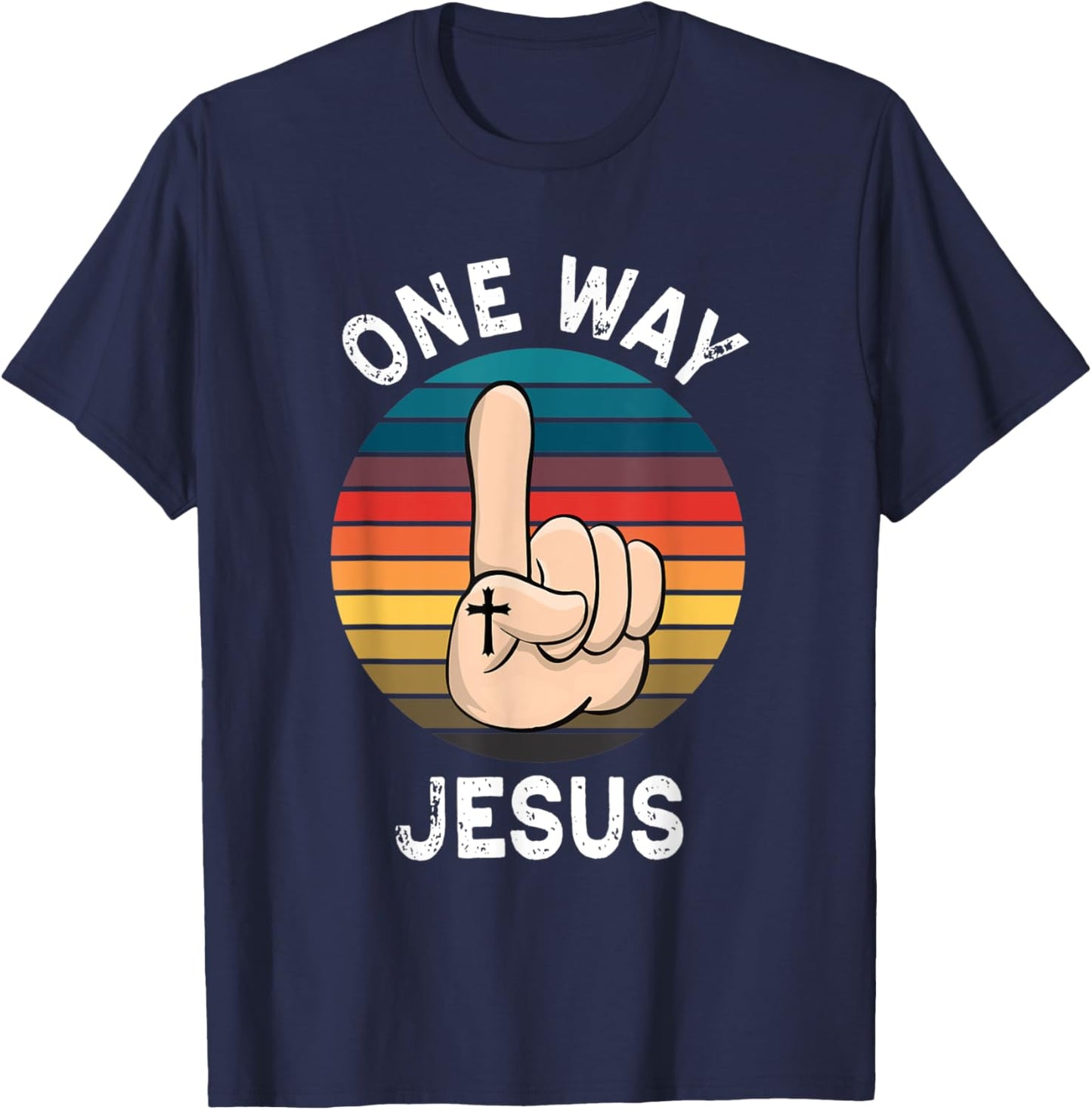 Vintage Finger Up People Christian Revolution One Way Jesus T-Shirt - T-Shirt | Navy