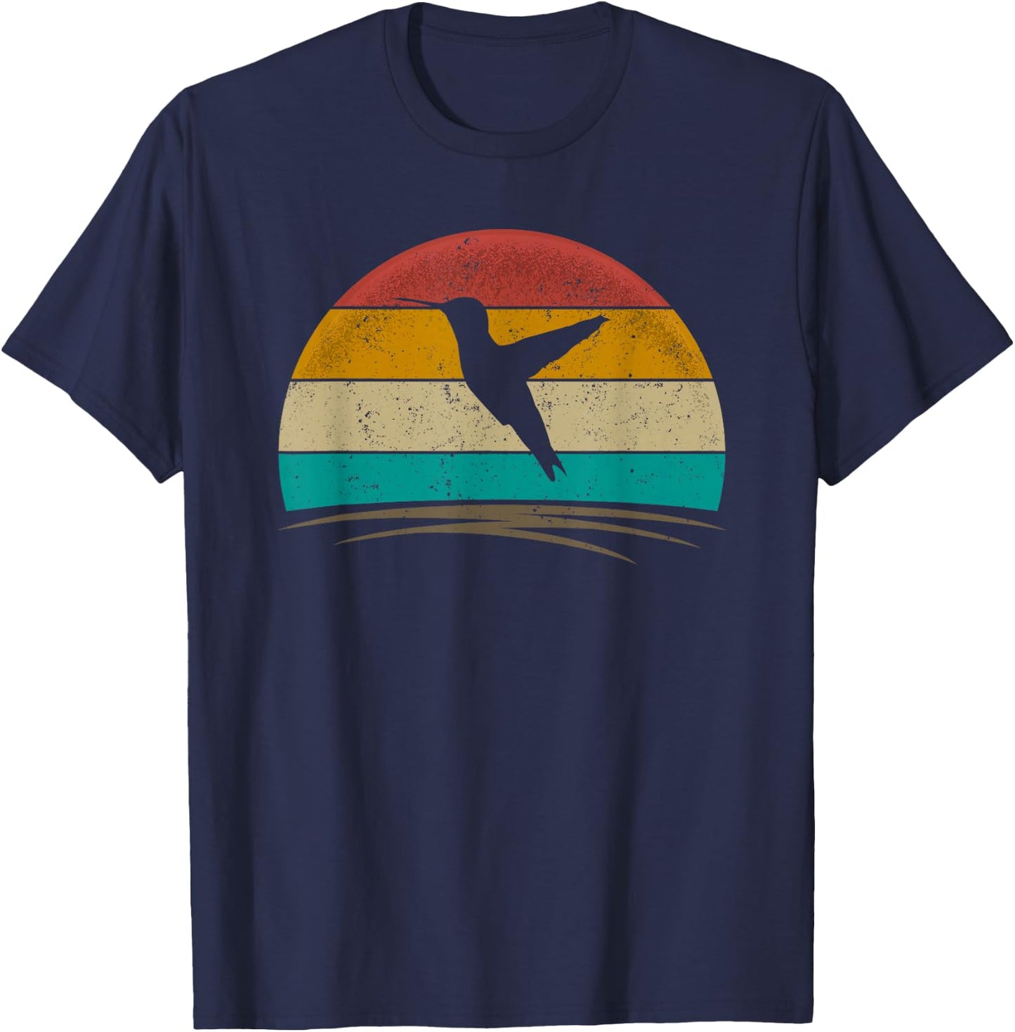 Hummingbird Retro Vintage 70s Distressed Men Women T-Shirt - T-Shirt | Navy