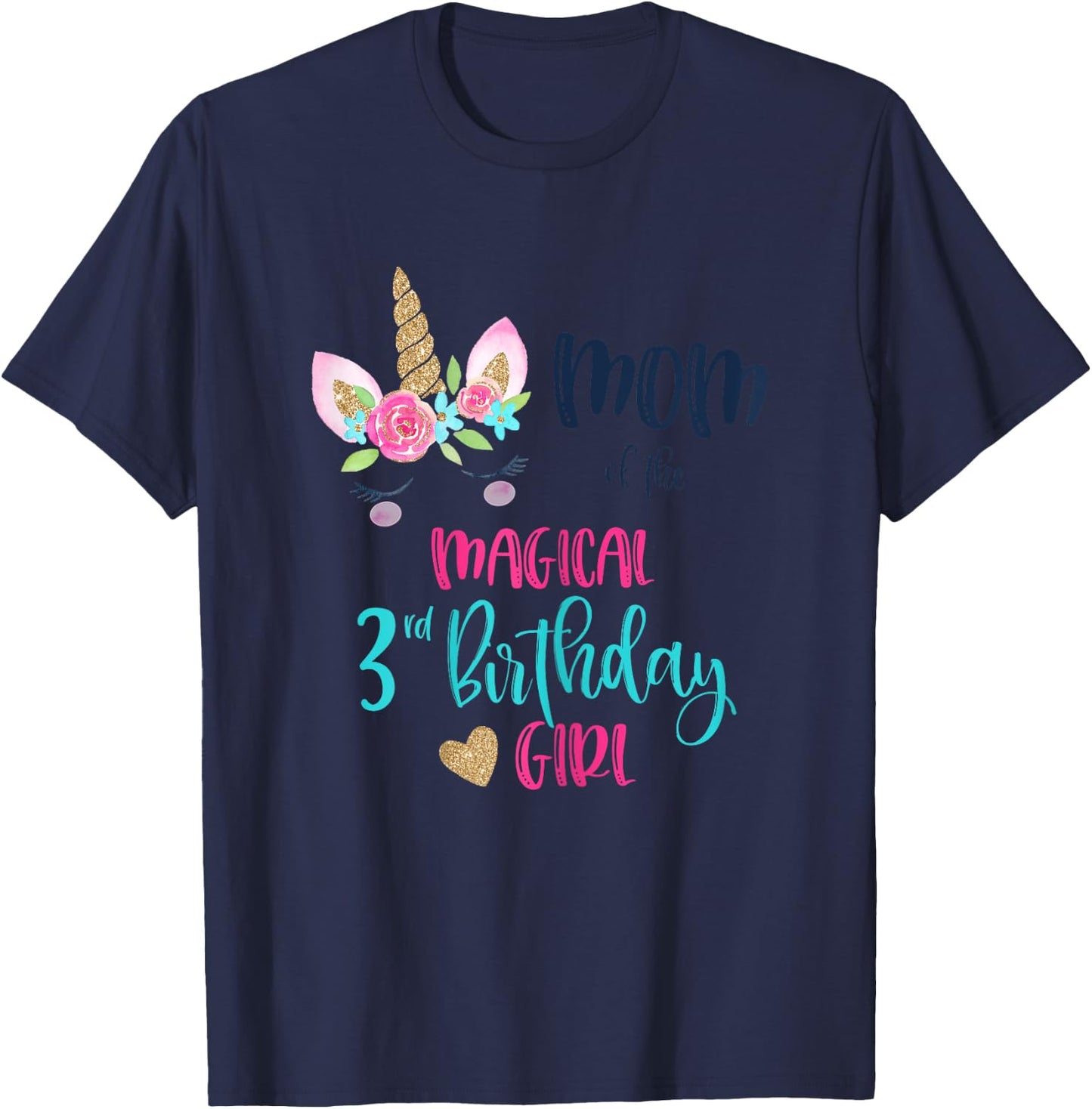 Unicorn Mom of the 3rd Birthday Girl Matching Daughter Party T-Shirt - T-Shirt | Navy