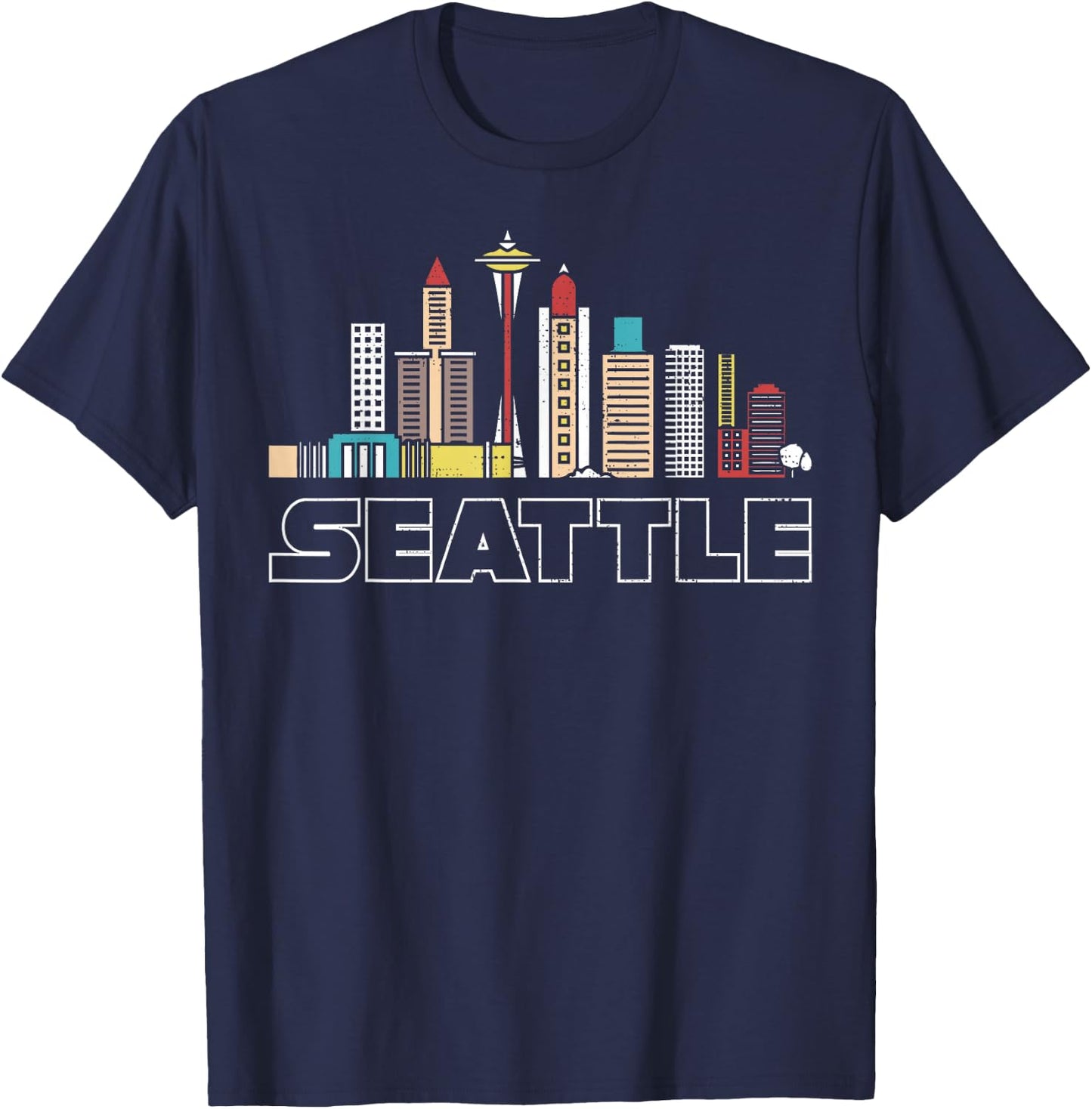 Grunge Seattle Skyline Distressed Look design T-Shirt - T-Shirt | Navy