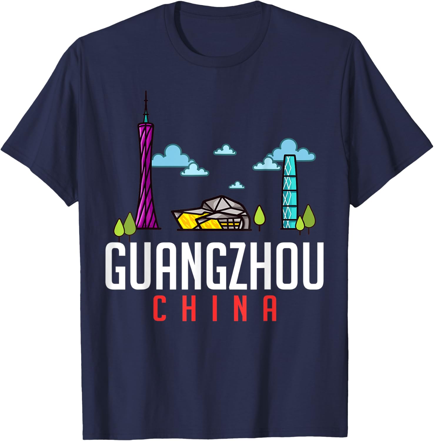 Guangzhou China City Skyline Map Travel T-Shirt - T-Shirt | Navy