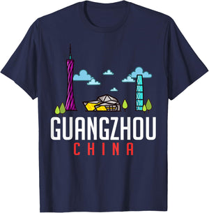 Guangzhou China City Skyline Map Travel T-Shirt - T-Shirt | Navy
