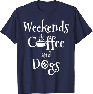 Weekends Coffee And Dogs T-Shirt - T-Shirt | Navy