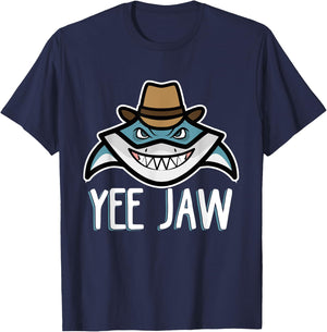 Shark Cowboy Hat Funny Yee Jaw T-Shirt - T-Shirt | Navy