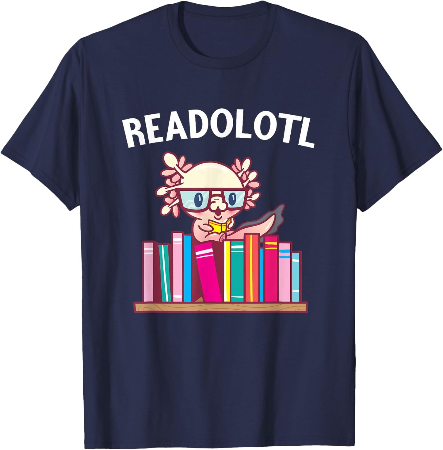 Funny Axolotl Shirt Book Reading Gift Bookworm Boys & Girls T-Shirt - T-Shirt | Navy