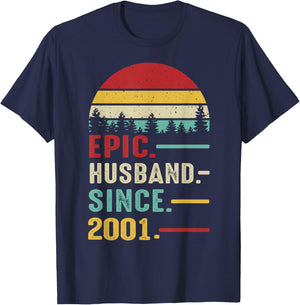 24th Wedding Anniversary Epic Husband Since 2001 T-Shirt - T-Shirt | Navy