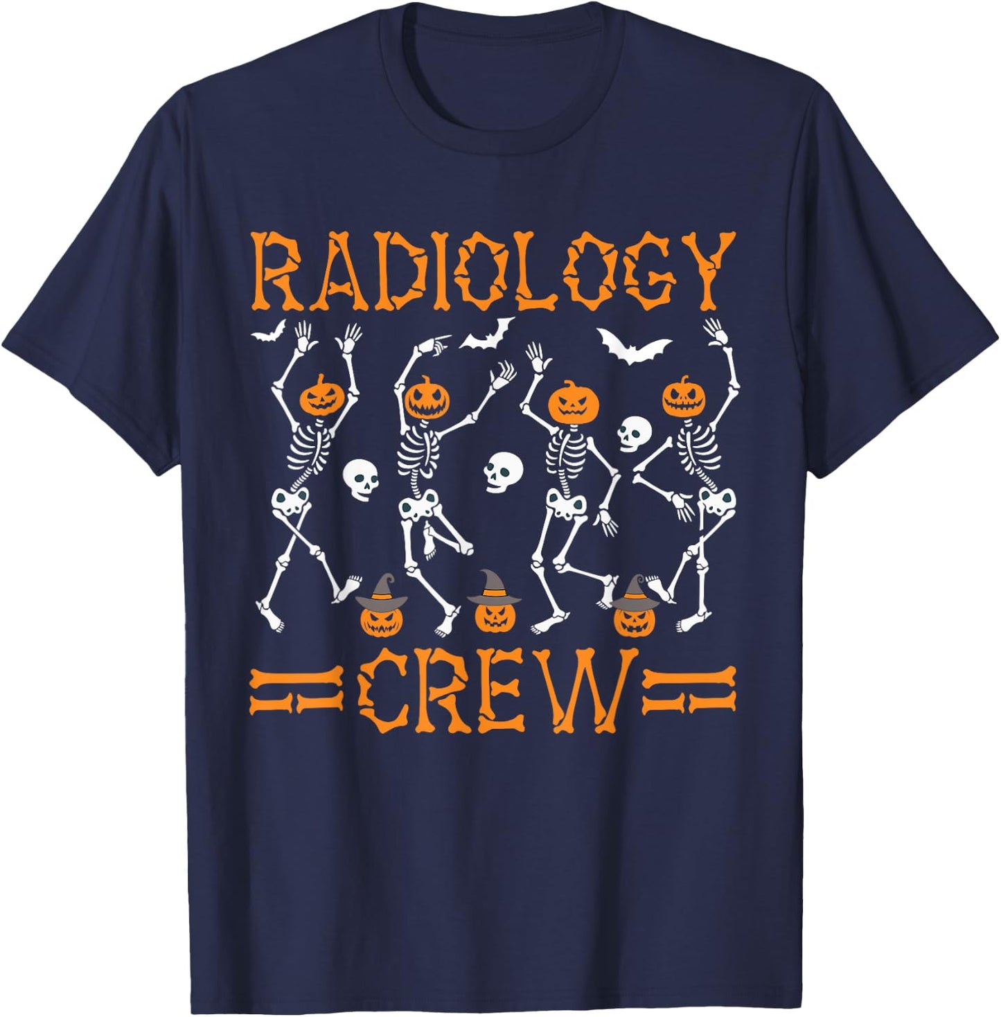 Radiology Crew Dancing Skeleton Pumpkin Funny Halloween T-Shirt - T-Shirt | Navy