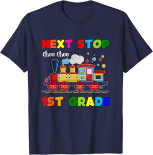 Next Stop 1st Grade Trains Kindergarten Graduate T-Shirt - T-Shirt | Navy