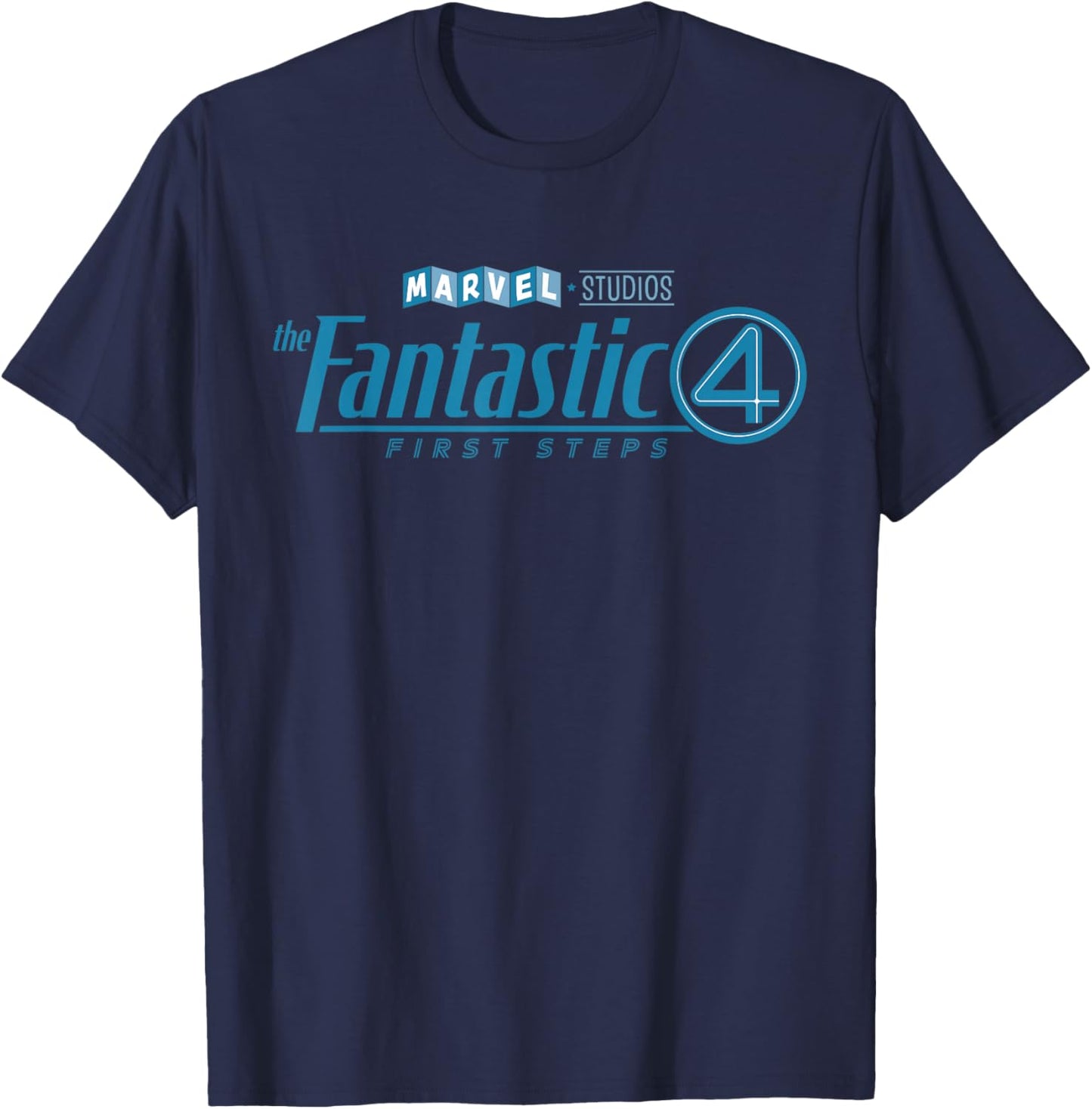Marvel Studios The Fantastic Four: First Steps Movie Logo - Erwachsene und Kinder - Schwarz - S - Klassisch geschnitten, doppelt genähter Saum T-Shirt - T-Shirt | Navy