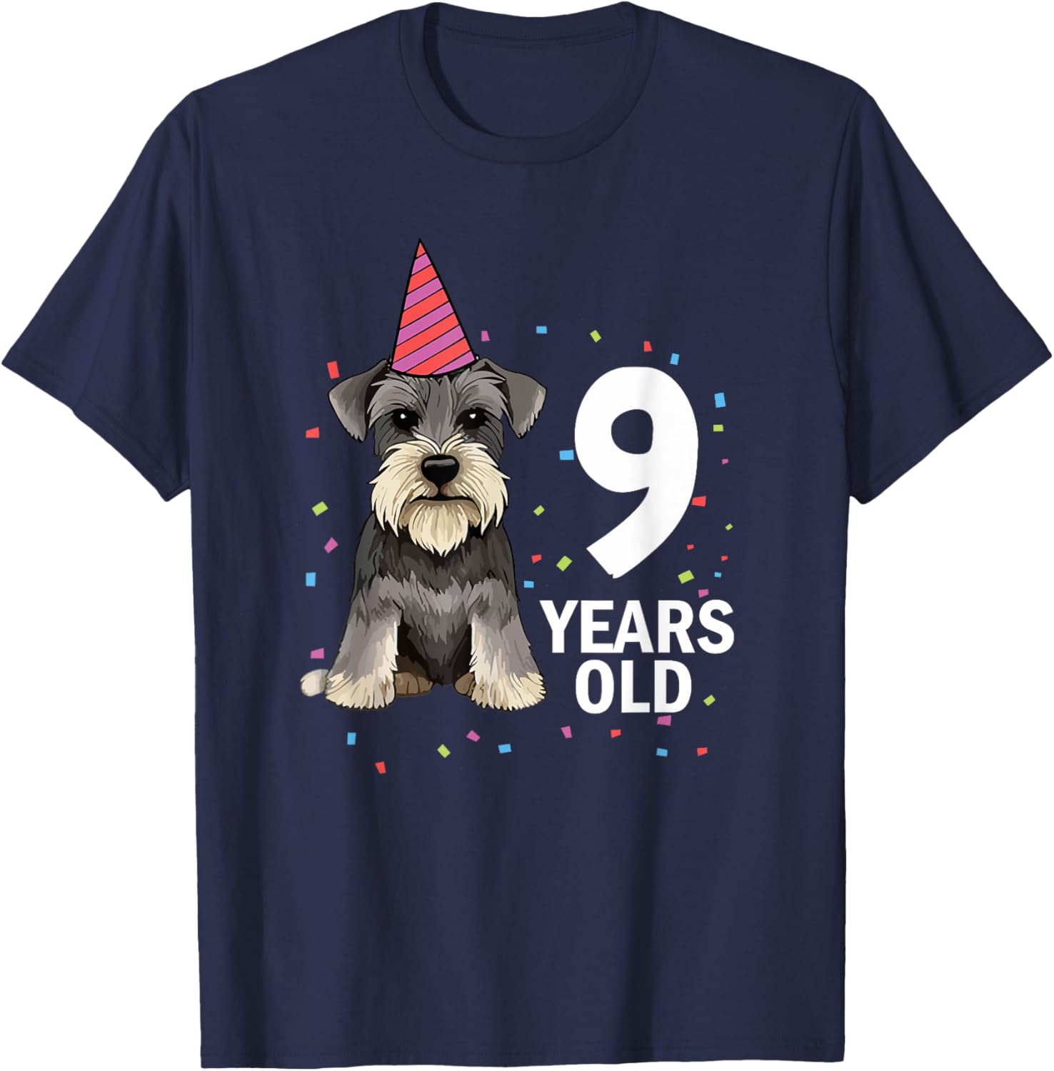 9 Years Old Birthday Schnauzer Dog Lover Puppy 9th Party Kid T-Shirt - T-Shirt | Navy