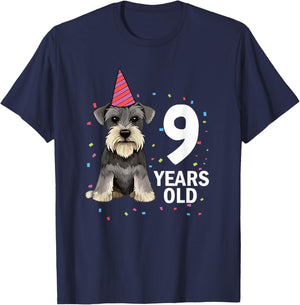 9 Years Old Birthday Schnauzer Dog Lover Puppy 9th Party Kid T-Shirt - T-Shirt | Navy