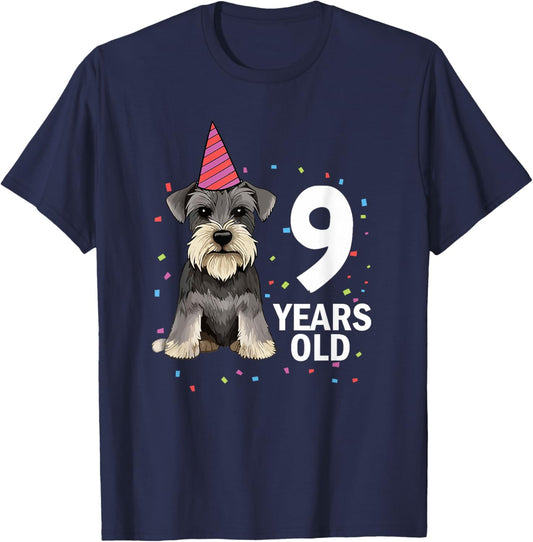 9 Years Old Birthday Schnauzer Dog Lover Puppy 9th Party Kid T-Shirt - T-Shirt | Navy