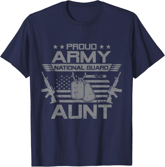 Proud Army National Guard Aunt Flag American USA Military T-Shirt - T-Shirt | Navy