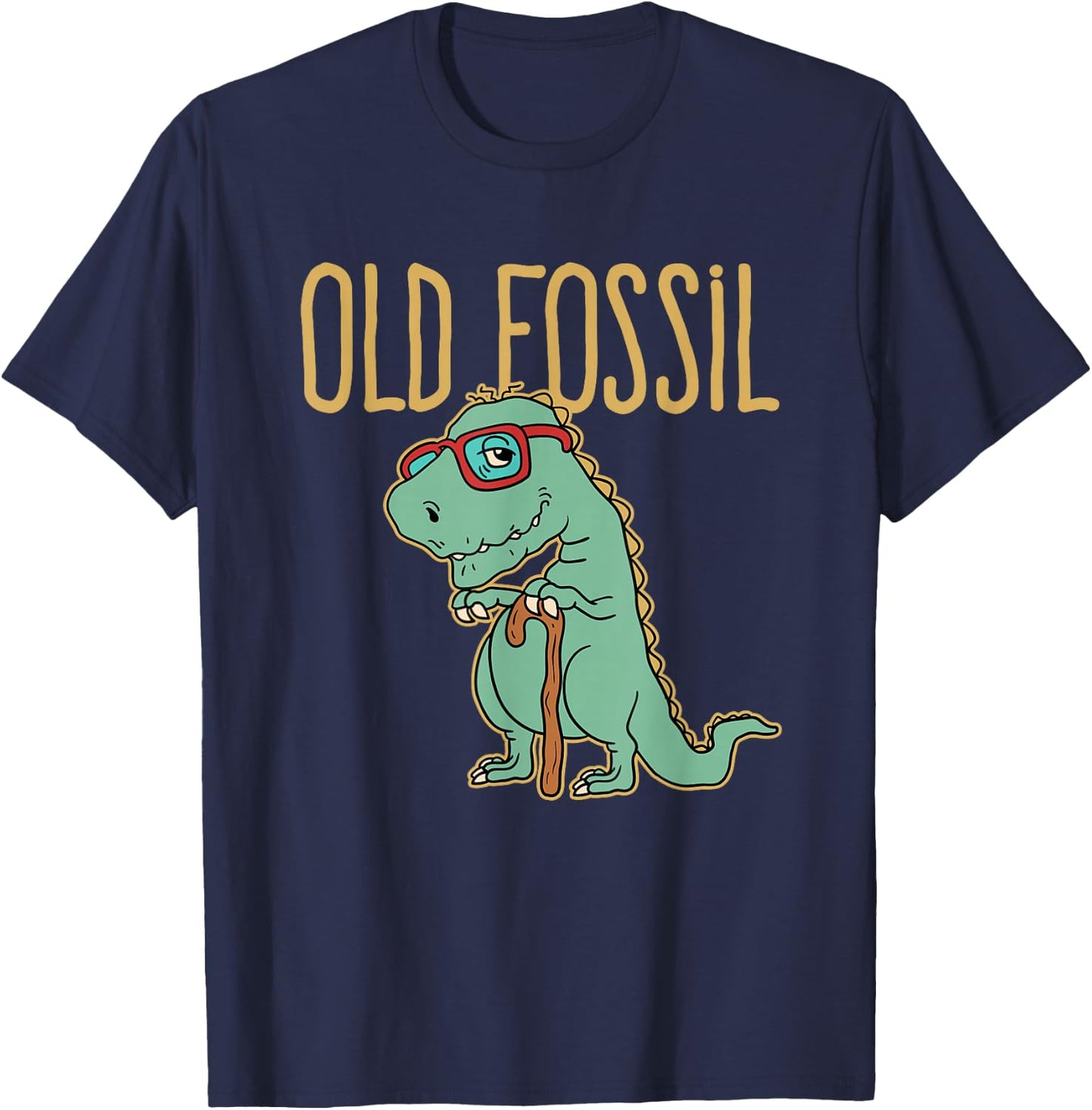Old Fossil Dinosaur With Cane T-Shirt - T-Shirt | Navy