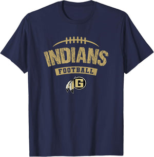 Gaffney Indians Logo Football Distressed HS T-Shirt - T-Shirt | Navy