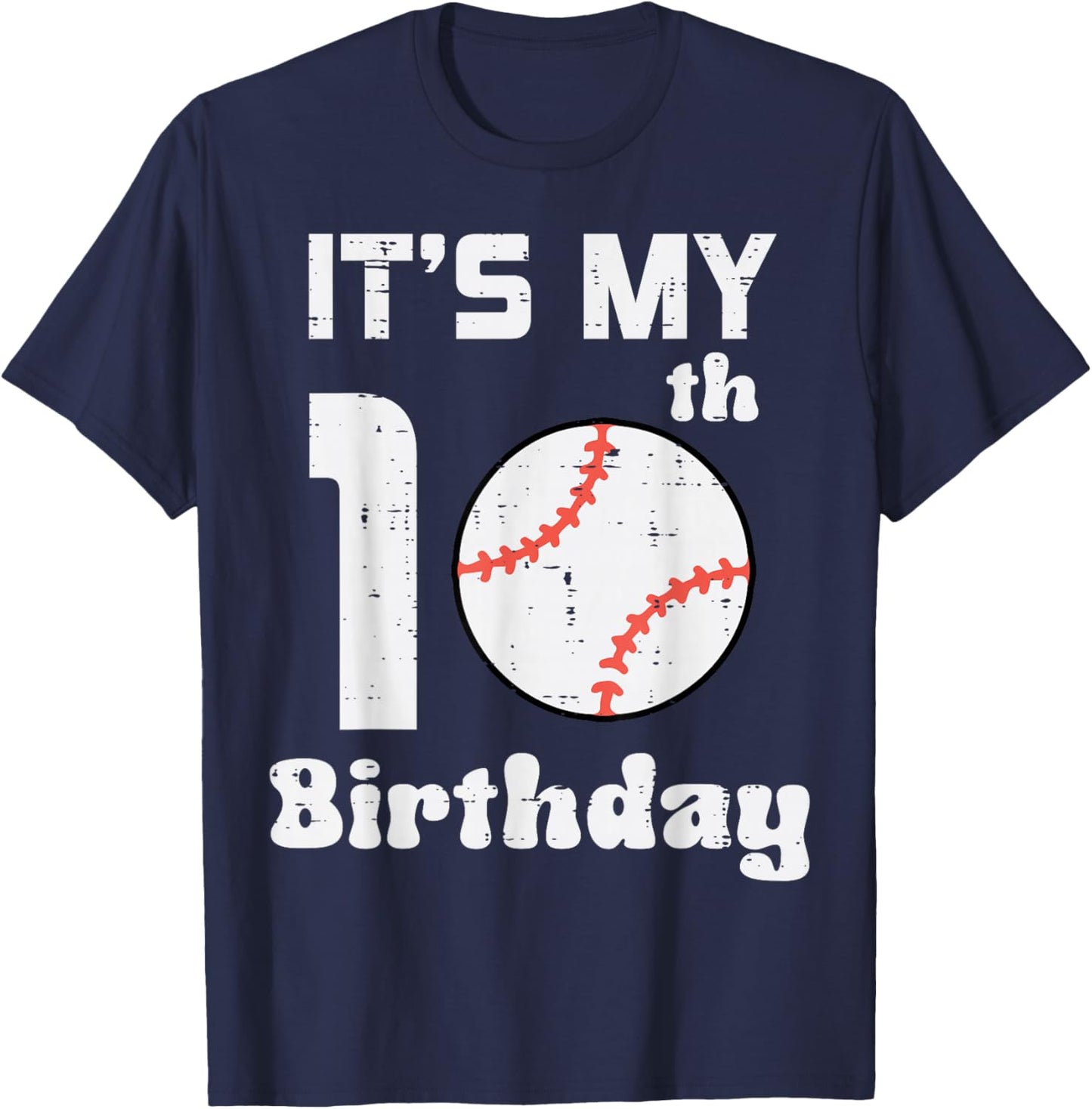 Its My 10th Birthday Baseball 10 Years Old Bday Boys Kids T-Shirt - T-Shirt | Navy