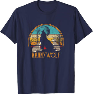 Retro Vintage Sunset Wolf Grandma Mothers Day Nanny Wolf T-Shirt - T-Shirt | Navy