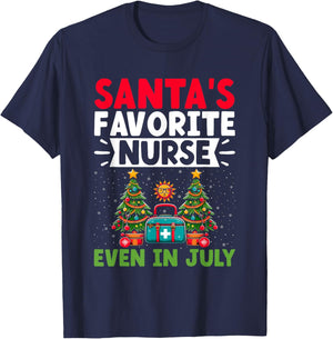 Christmas In July Nurse Santa Hat Summer Medical RN T-Shirt - T-Shirt | Navy