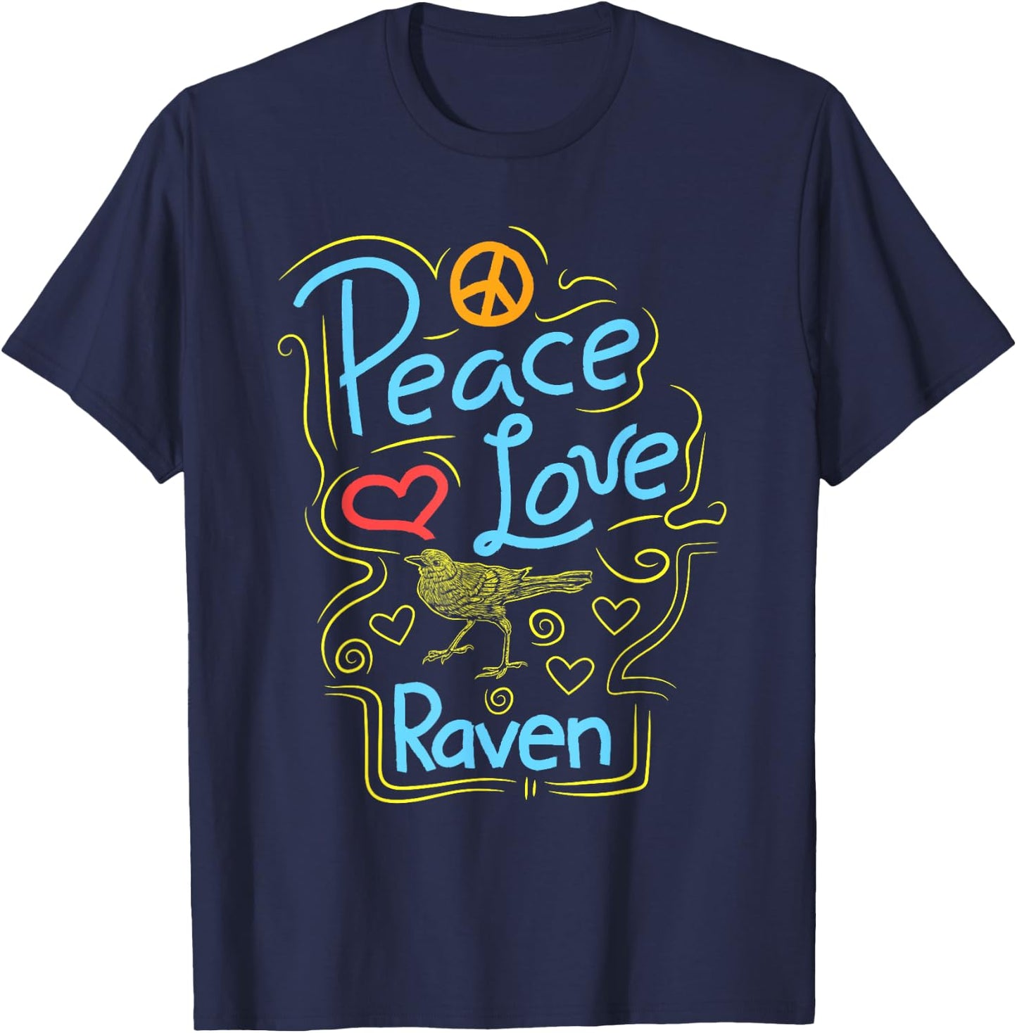 Peace Love Raven Clothes Crow Outfit Bird Lover Gift Raven T-Shirt - T-Shirt | Navy