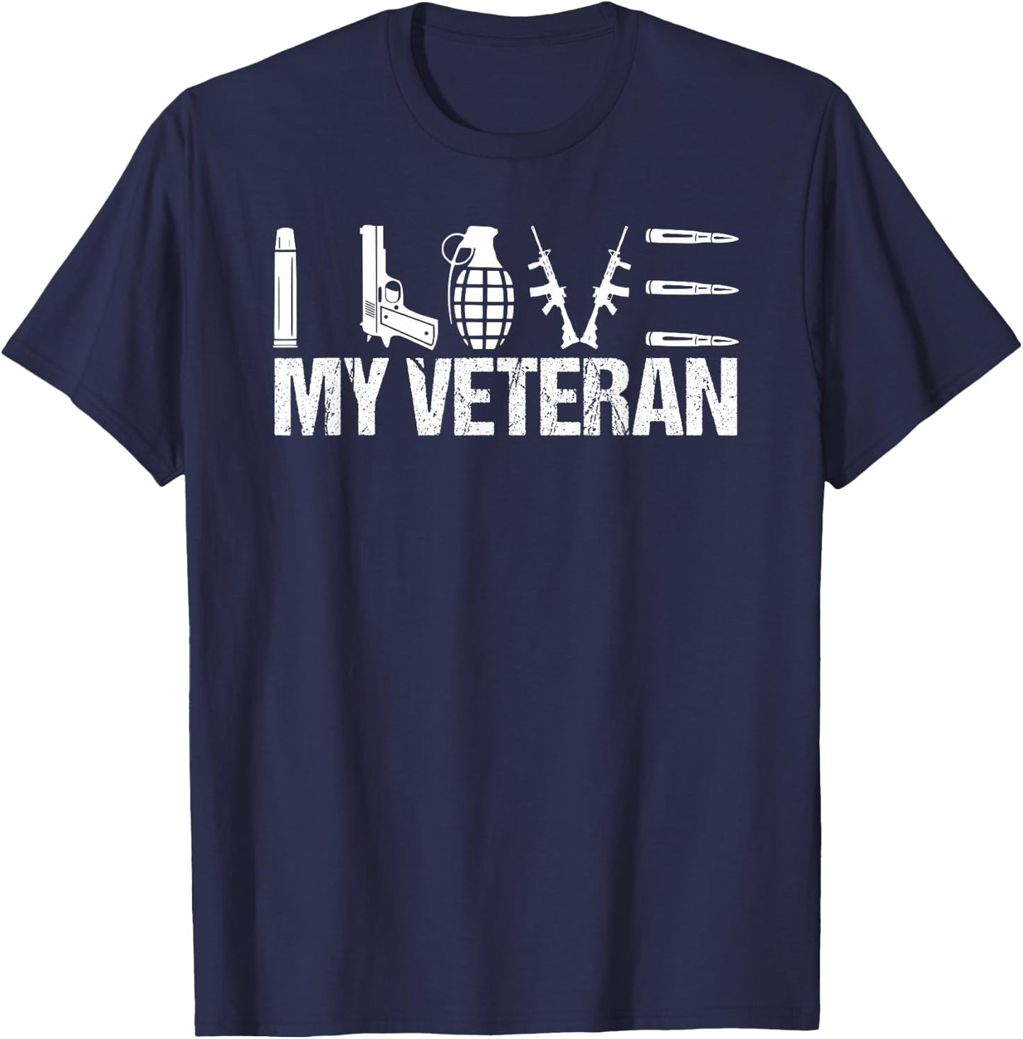 I Love My Veteran Flag Heart Wife Girlfriend T-Shirt - T-Shirt | Navy