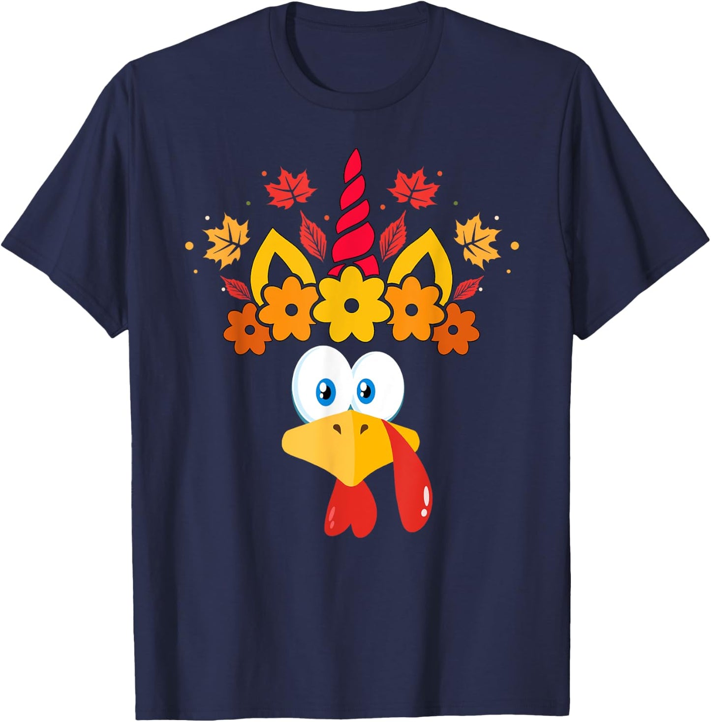 Funny Turkey Unicorn Face Girls Thanksgiving Kids T-Shirt - T-Shirt | Navy