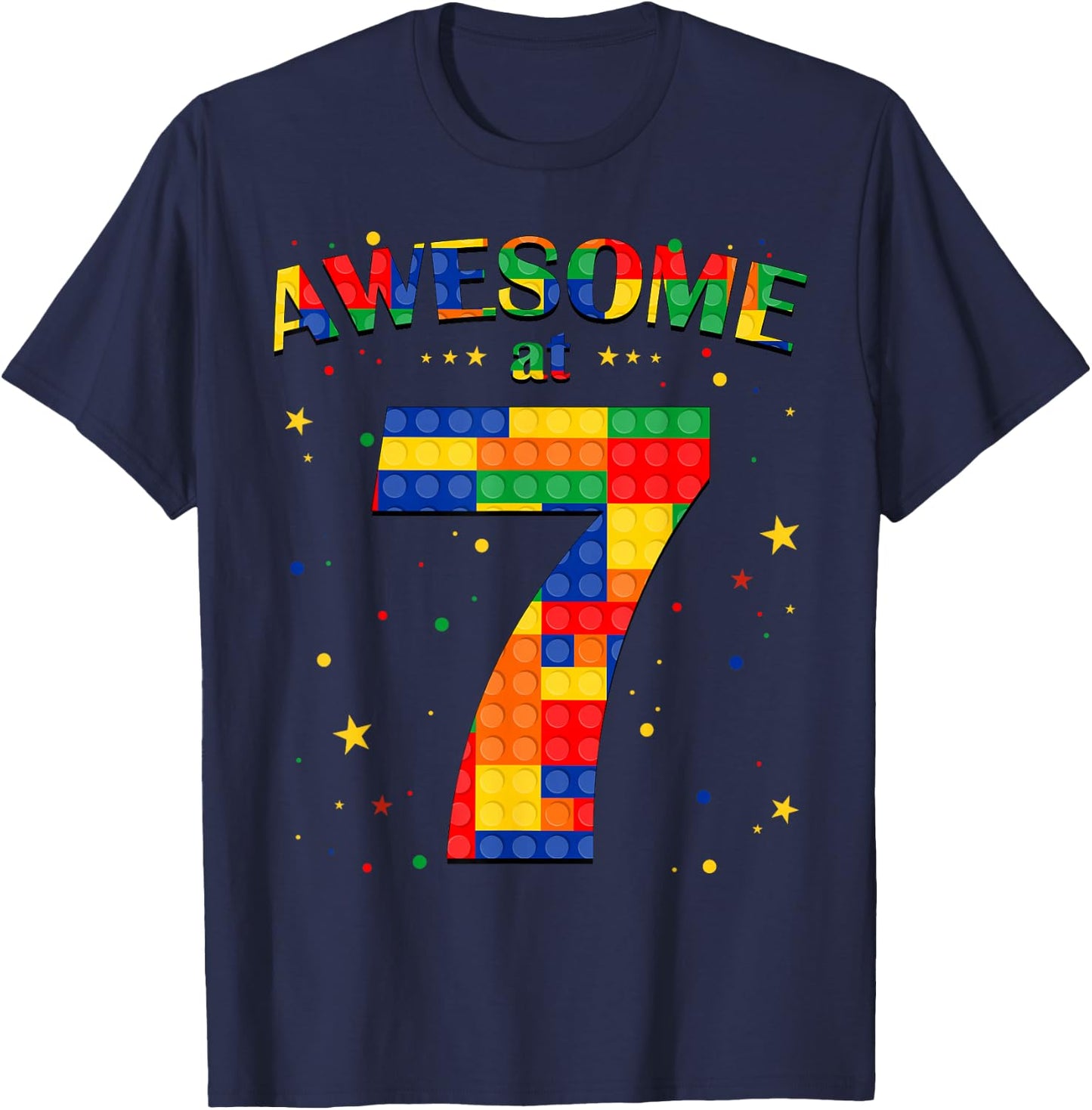 Building Blocks Bricks Awesome at 7 Years Old Birthday Boy T-Shirt - T-Shirt | Navy