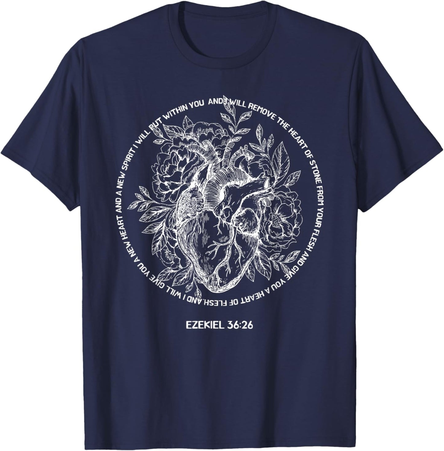 Retro Ezekiel 36-26 Heart Of Flesh Bible Verse Christian T-Shirt - T-Shirt | Navy
