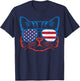 4th July Cat US Flag Sunglasses Patriot Women Girls Kids Men T-Shirt - T-Shirt | Navy