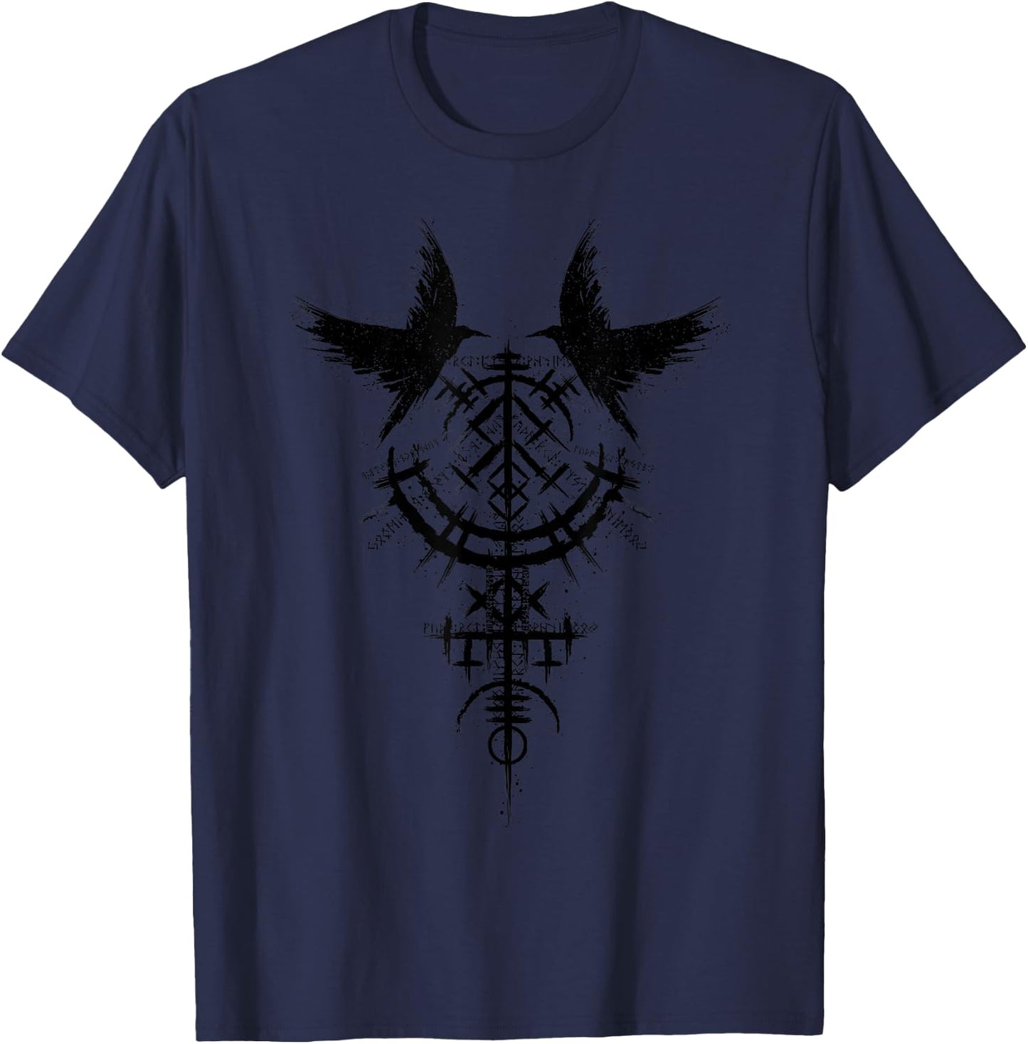 Viking Odin Raven Huginn & Muninn Scandinavian Mythology T-Shirt - T-Shirt | Navy
