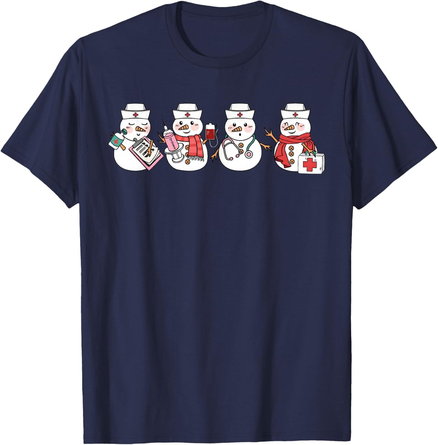 Nurse Snowman Squad Nursing RN Registered Funny Christmas T-Shirt - T-Shirt | Navy