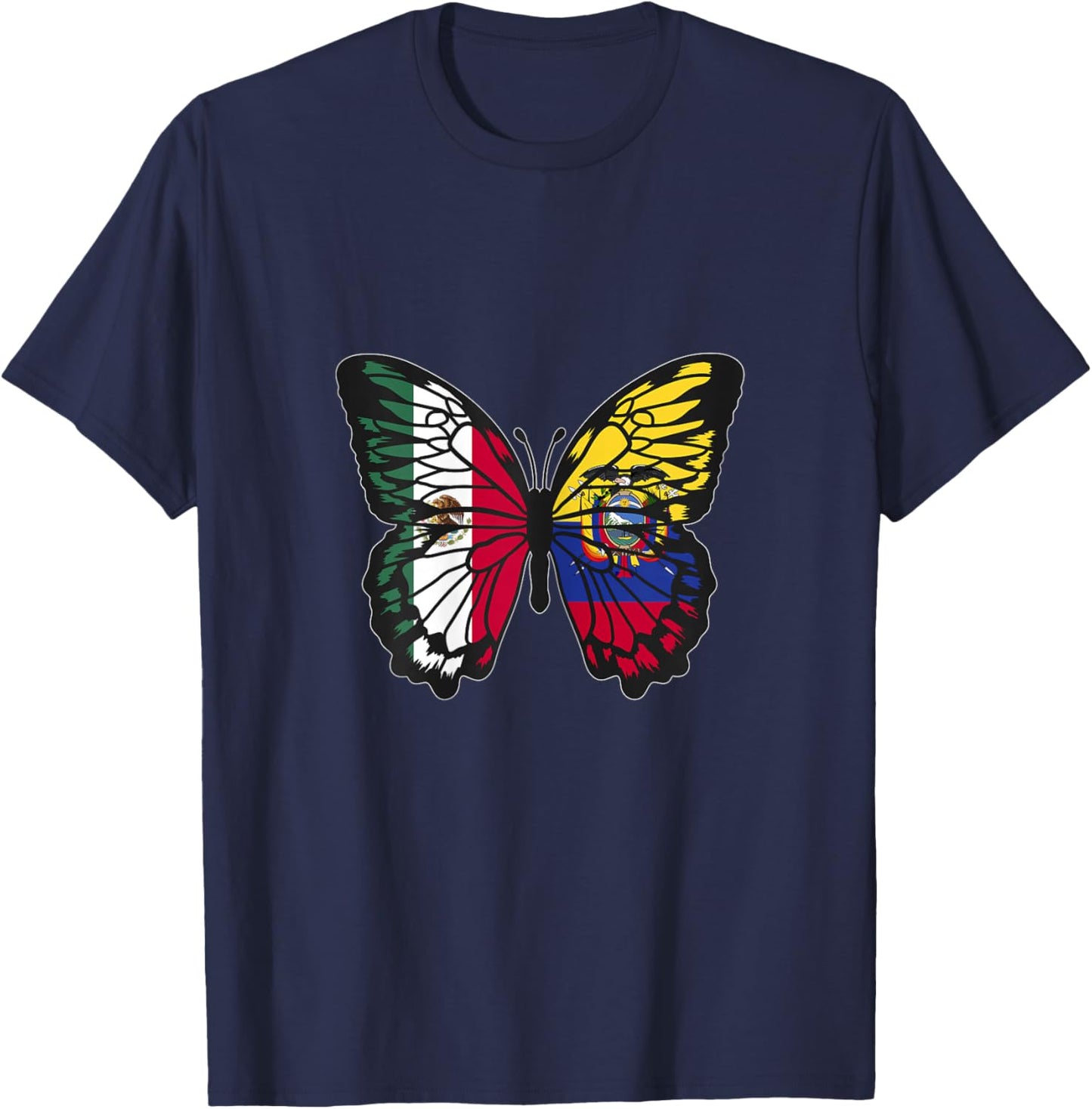 Mexico and Ecuador Mix Butterfly Half Mexican Ecuadorian T-Shirt - T-Shirt | Navy