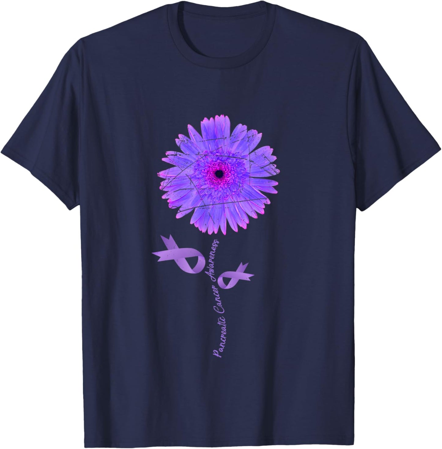 Cancer Warrior Purple Ribbon Gift Pancreatic Cancer T-Shirt - T-Shirt | Navy