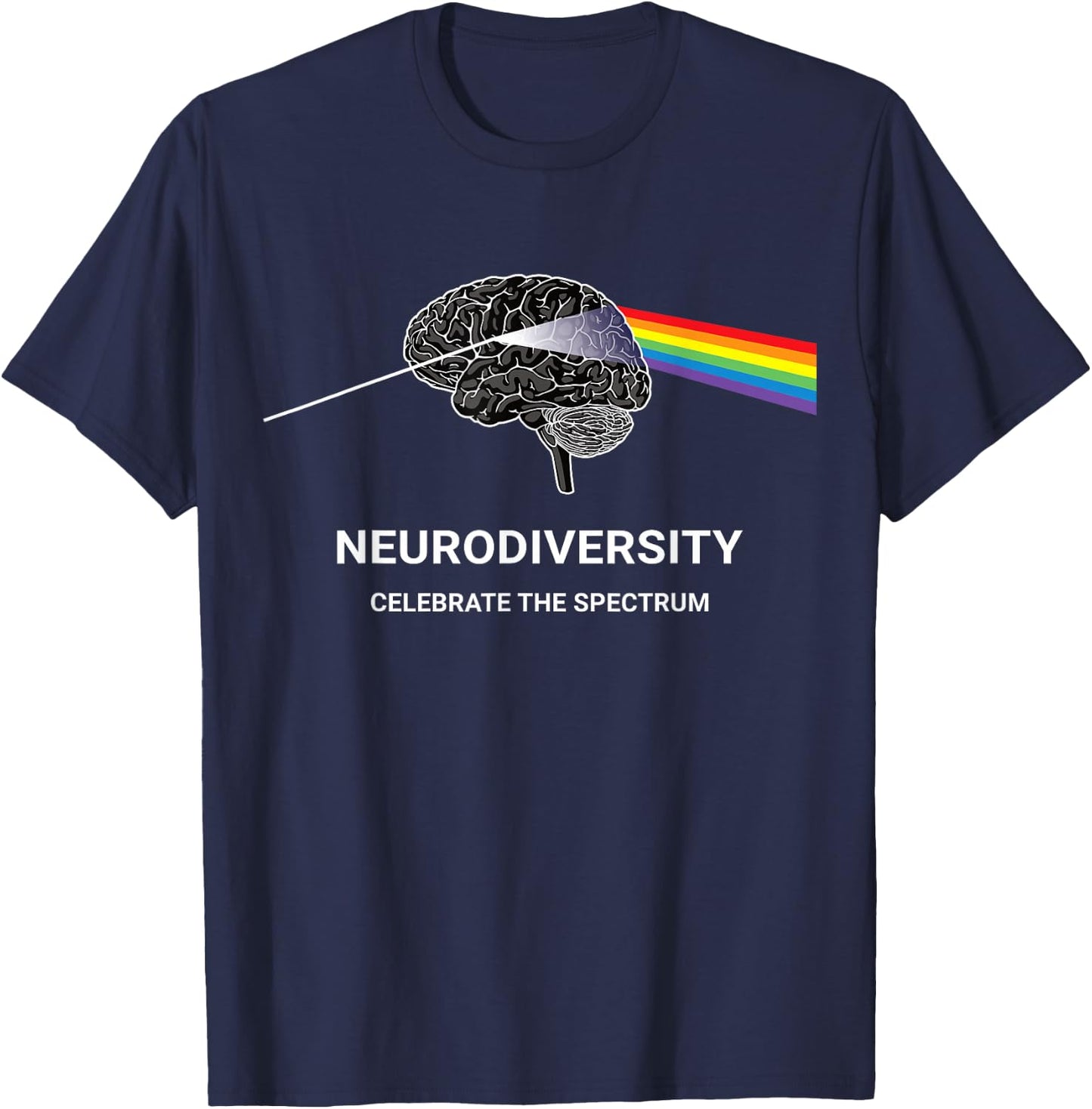 Neurodiversity Autism Spectrum ASD ADHD Rainbow Brain T-Shirt - T-Shirt | Navy