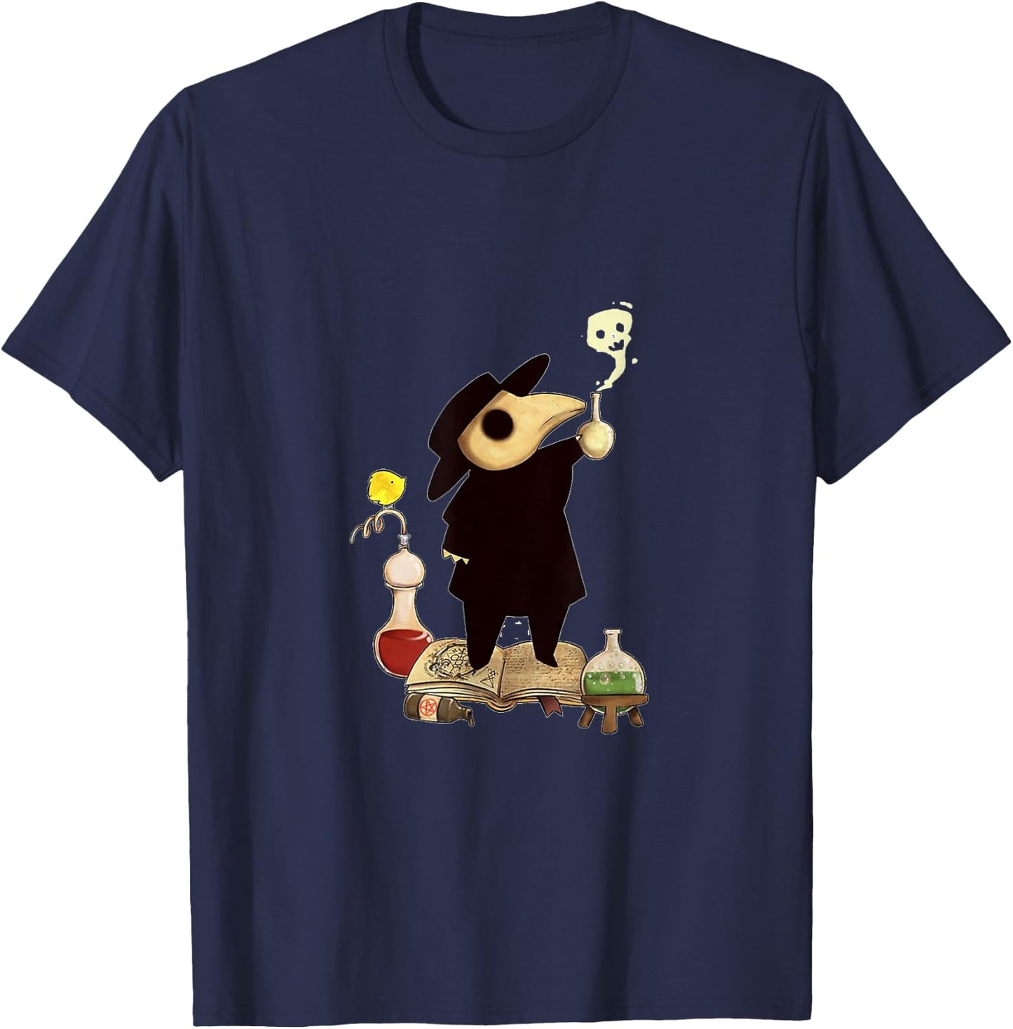 One Fantasy Designs Plague Doctor - Men's Classic Fit Black Cotton Short Sleeve - Small T-Shirt - T-Shirt | Navy
