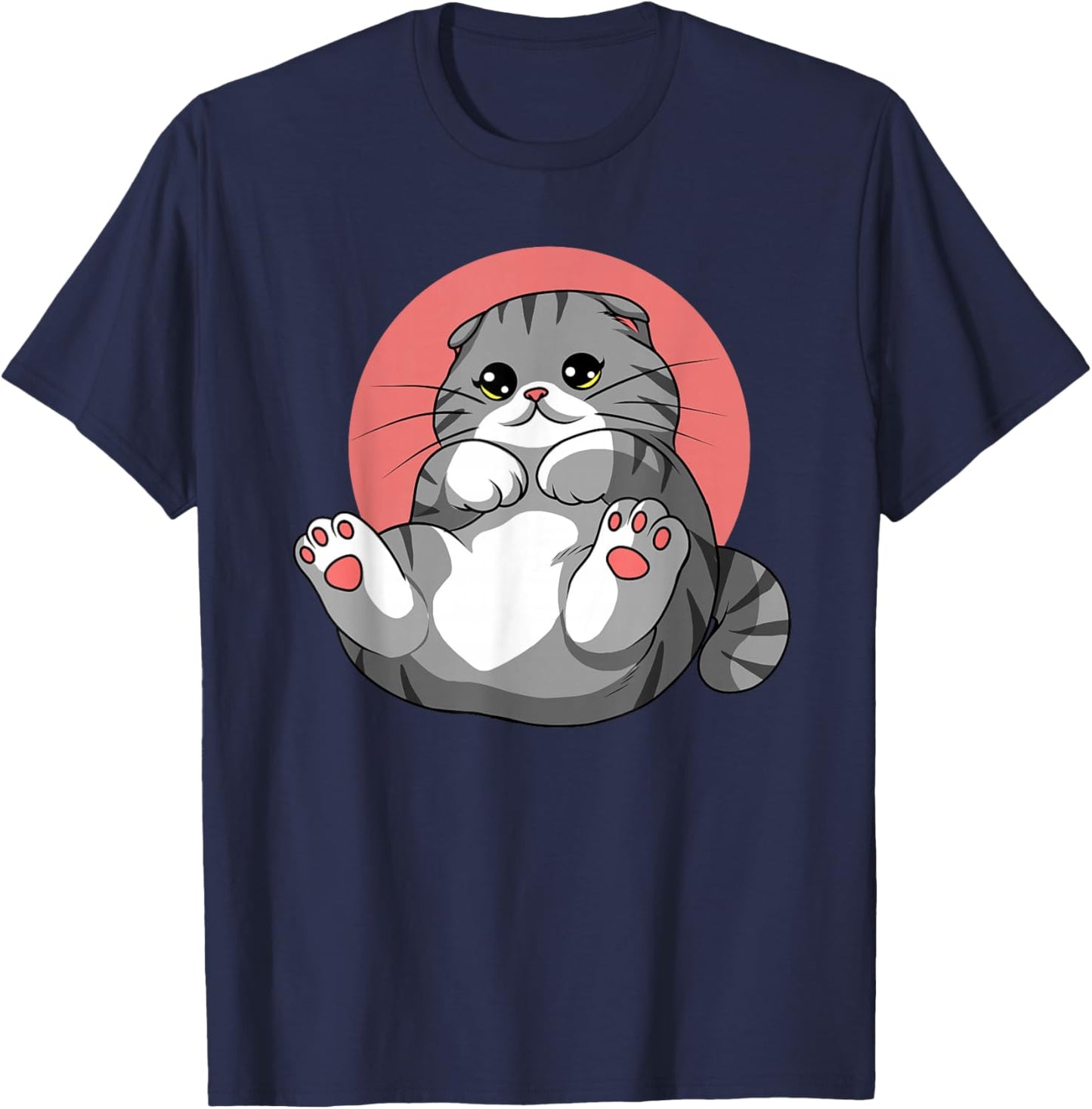 Scottish Fold Cat Neko Kitty Cute Kawaii Anime Cat T-Shirt - T-Shirt | Navy