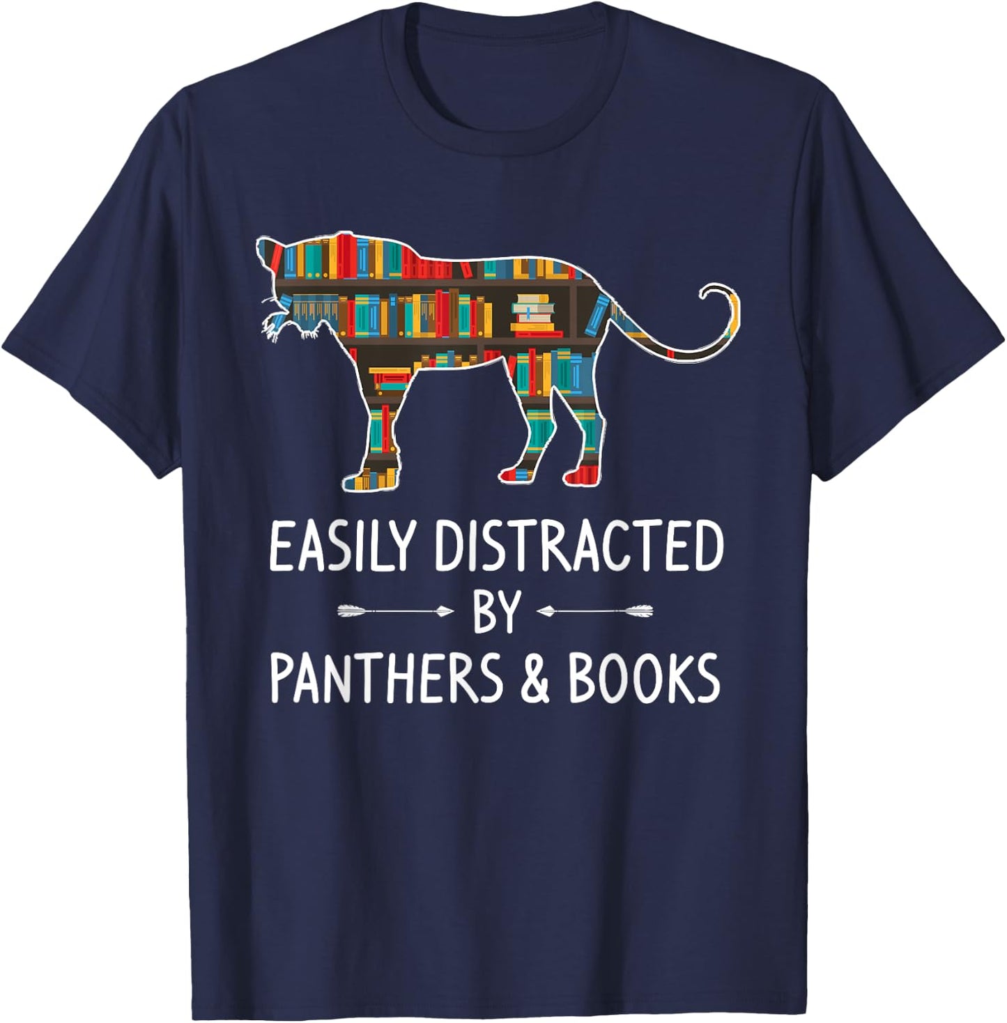 Easily Distracted By Panthers & Books Lover Gift Jaguar T-Shirt - T-Shirt | Navy